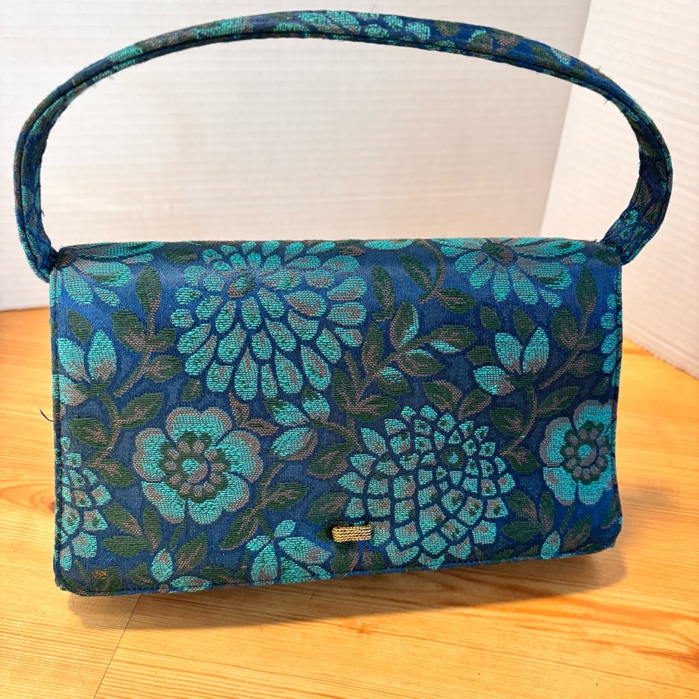 Blue Floral Jacquard Shoulder Bag